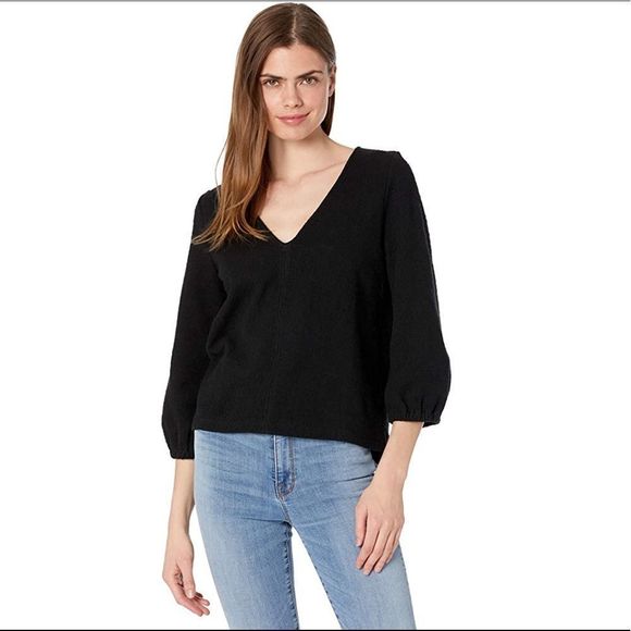 NWT MADEWELL Texture & Thread Full Knit Black Sleeve Top - Picture 2 of 15